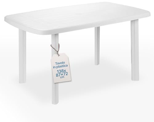 Tomaino - Tavolo Da Giardino In Plastica Quadrato - Tavolo Plastica Esterno per 6 Posti con Gambe Smontabili e Foro per Ombrellone - Tavolino da Esterno New Bianco