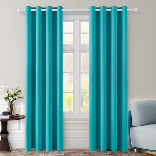 MIULEE Vorhänge Pfauenblau Blickdicht mit Ösen, Schöner Weicher Verdunklungsvorhänge zum Verdunkeln von Räumen, 2er Set Gardinen Abdunkelnd Schlafzimmer Wohnzimmer Thermovorhang Kälteschutz 140X225 CM
