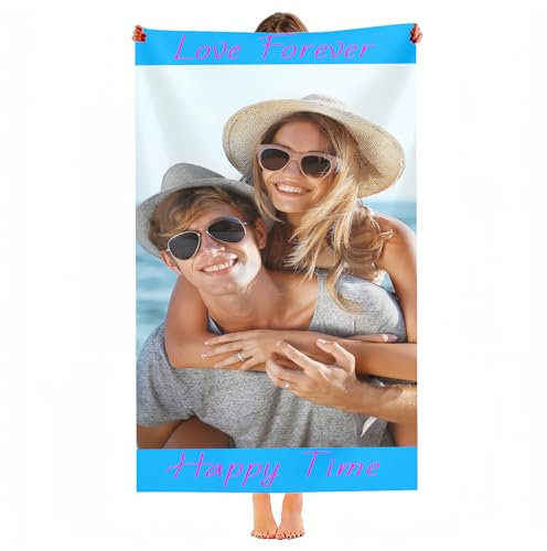 Bbflyper Strandtücher Personalisierte Selber Gestalten Strand Badetuch mit Foto,Superweiche Mikrofasergewebe Geschenk für Strand Sommer-1 Foto mit Bordüre