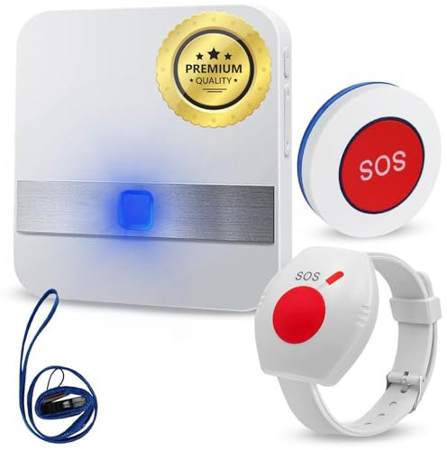 Vidaprime Alarma Avisador Personas Mayores Botón Emergencia Ancianos Reloj Botón SOS Pulsera Personas Mayores y Niños INTERCOMUNICADOR Botón Emergencia para Ancianos Timbre para Enfermos 150 Metros