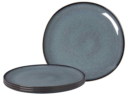 Villeroy & Boch like. by Lave Gris Servierplatten 4er Set, 32 cm, Runder Servierteller mit einzigartiger Glasur, Skandinavisches Design, Steingut, Grau