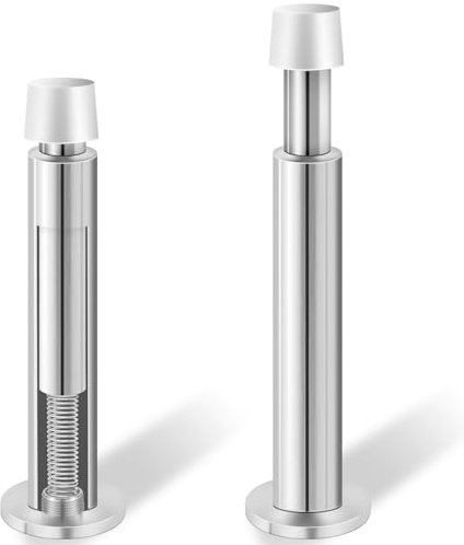 Door Stoppers, 4.4 Inch Spring Door Stops, Long Doorstop Bumper Wall Protector with Soft Rubber Tips, Solid Rigid Door Stopper for Wall (2 Pack, Silver)