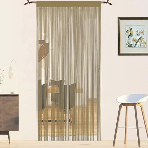 Rideau Fil Rideau Porte Fenetre Rideau Anti Mouches pour Porte Exterieur Moustiquaire Rideaux Rideau Anti Mouche Exterieur Cloison De Séparation De Pièces Rideau De Porte (Ecru, 90 x 245 cm)