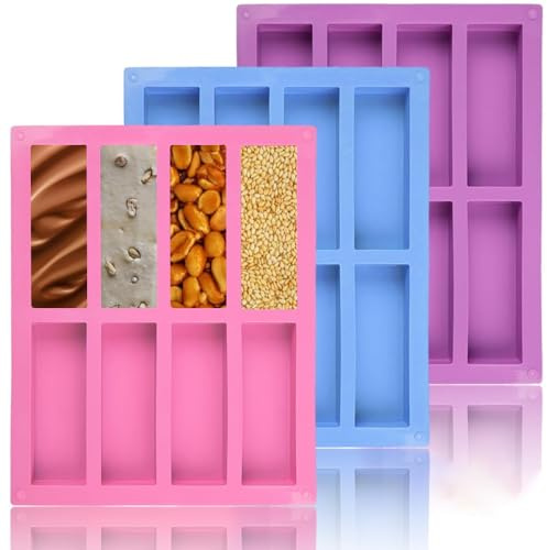 3Pcs Silicone Granola Bars Mould, 8 Cavity Rectangle Chocolate