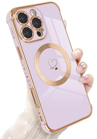 Newseego Magnetic Phone Case for iPhone 16 Pro Max Cute Heart, Purple | Compatible with Magsafe, Aesthetic Design for Girls Women, Soft TPU, Shockproof Cover, Full Camera Protection, Slim Fit