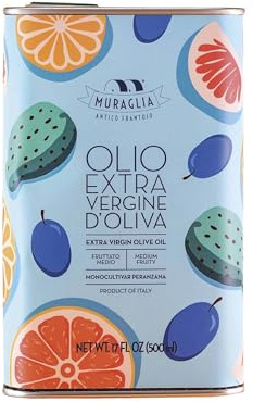 Frantoio Muraglia, Extra Virgin Olive Oil Tin 500ml, Mediterranean Fruits Light Blue Coloration, Medium Fruity