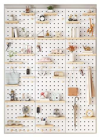Générique Kit d'organisateur mural combiné de panneaux perforés en bois, kits de panneaux perforés en bois for chambre à coucher, bureau, salle de bain, ensemble de rangement mural(Natural,60x120CM)