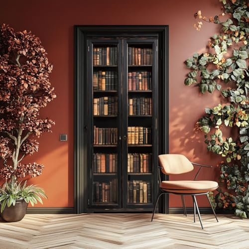 arricraft 2 pegatinas autoadhesivas para puerta de 80 cm x 200 cm / 31,5 x 78,7 pulgadas, patrón de estantería, puerta, murales de pared, pegatinas de PVC para puerta, papel pintado extraíble,