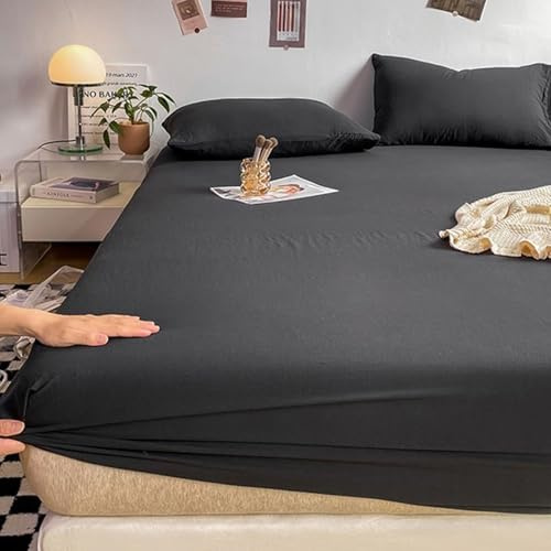 AMDXD Schwarz Betttuch 180x220cm Deko, Bettlaken Unterlage Einfarbig Matratzenschutz, Bambus Tagesdecke für alle Jahreszeiten