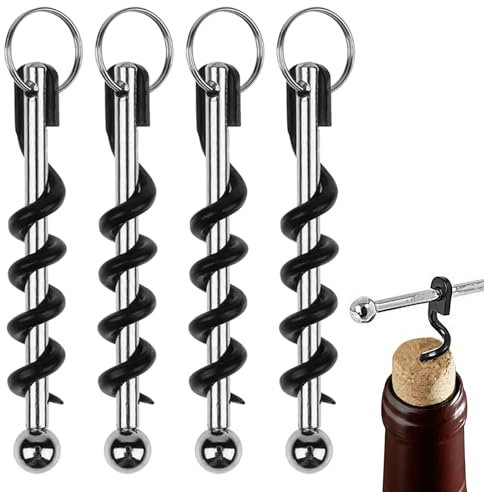 Alovez 4 Stück Korkenzieher Schlüsselanhänge Mini Schlüsselanhänger Weinöffner, Tragbar Weinöffner, Klein und Leicht zu Tragen für Picknicks im Freien, Camping und Partys