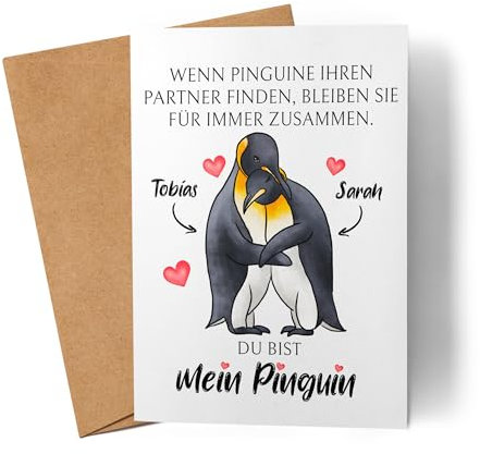 Kiddle-Design Valentinstagskarte Personalisiert Valentinstag Karte | Wenn Pinguine ihren Partner Finden | Karte für Jahrestag Paar Pärchen