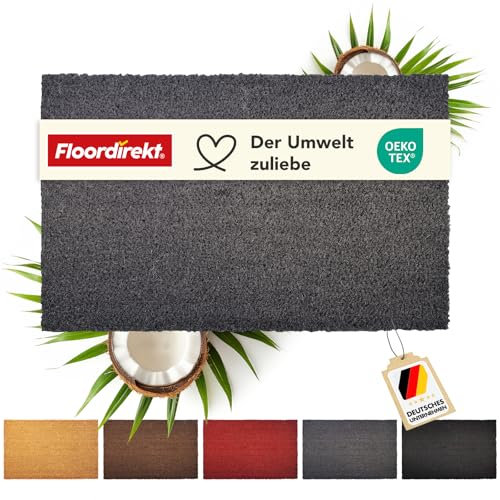 Floordirekt Fußmatte für Innen und Außen, 100x200 cm Grau, Türmatte aus Kokos, Schmutzfangmatte für Haustür, rutschfeste Fussmatte, Kokosmatte, Fußabtreter, Fussabstreifer (24mm)