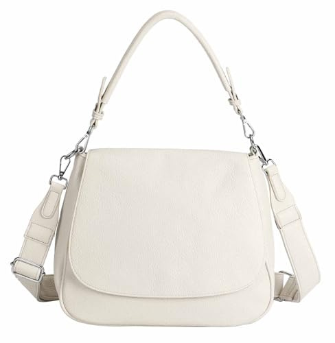 OBC Damen Tasche Shopper Hobo Bag Schultertasche Cross Over Body Bag Umhängetasche Beuteltasche Handtasche Henkeltasche Leder Optik Beige V1