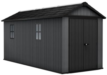 Keter Newton 7517 Gartenhaus - 539x230x246cm, Grau, Evotech Kunststoff, Holzoptik, 2 Fenster, Oberlicht, abschließbar