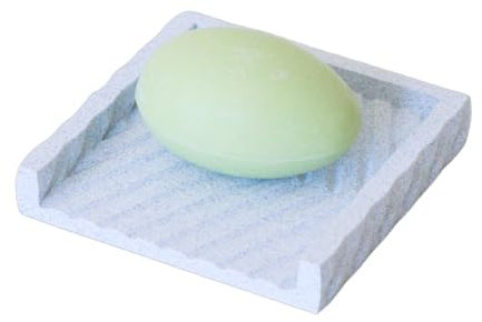 Porte Savon Carré - Accessoires Salle de Bain - Fabriqué en France - Porte Savon Blanc Effet marbre - Idéal pour Savons de Marseille - Accessoire Cuisine Pratique - Support savons Anti-dérapant