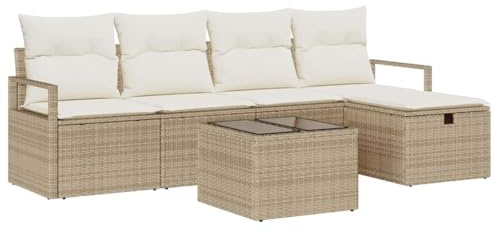 vidaXL Gartensofa-Set 6 STK. Beige Poly-Rattan, Garten- und Terrassenmöbel, modernes modulares Outdoor-Sitzset, wetterfest, einfach zu reinigen, mit Stauraum