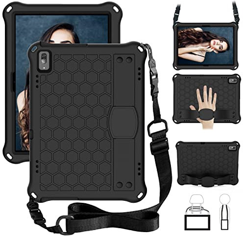 Funda para tablet Lenovo Tab P10 TB-X705F/Tab E10 X104F para niños, ligera EVA+PC a prueba de golpes, con correa para el hombro, funda protectora resistente para tableta, color negro