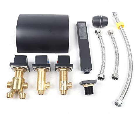 Grifo de bañera con cascada, grifo de latón negro, termostato de 3 vías con alcachofa de mano, válvula de cerámica, 8,18 l/min para baño de lujo