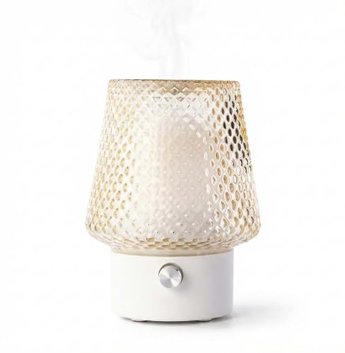 MULIN Aroma Diffuser 100 ml, Handgeblasenes Glas Duftöl Diffusor, leiser Ultraschall Aromatherapie Diffusor für ätherische Öle, 7-farbiges LED-Licht, BPA-frei, für Wohnung