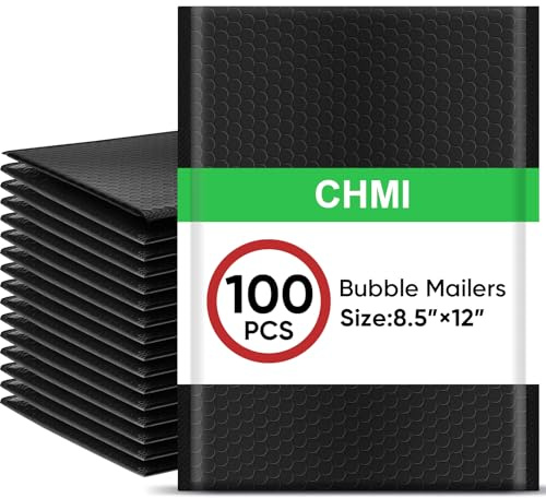 CHMI Black Bubble Mailers 8.5 x 12 Inch 100 Pack, Usable Size 8.25X12 Inch Poly Mailers,Mailing Envelopes,Shipping Mailer,Opaque Self Seal Adhesive Waterproof Bags for Packaging and Shipping.