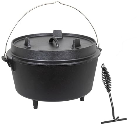 Gardissimo XL Dutch Oven Set BBQ 8,5 Liter Feuertopf Gusseisen | Schmortopf mit Füßen, Deckelheber und Henkel, Kochkessel, Für Outdoor & Indoor