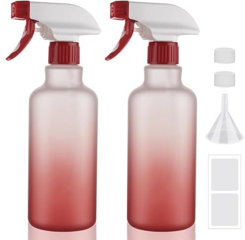 Hokretme Spray Bottles 16.9oz/500ml Plastic Spray Bottle for Hair Mist/Stream Empty Spray Bottle Heavy Duty Refillable Containers for Cleaning Solutions, Plants Gradient 2 Pack (Red)