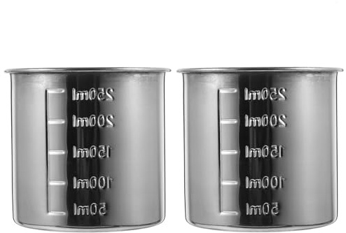 Tazas Medidoras de Cocina 2 Piezas 250ml en Acero Inoxidable | Vaso Batidora Acero Inoxidable, Plata, Portátil y Fácil de Limpiar