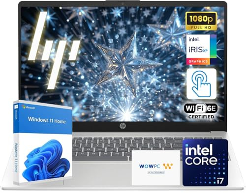 HP 15.6 FHD Touchscreen Laptop | Intel Core i7 Processor | 32GB DDR4 RAM | 1TB Storage (512GB PCIe SSD + 500GB External) | Win 11 | Wi-Fi 6E | Full-Size Keyboard with Numeric Keypad | WOWPC Bundle