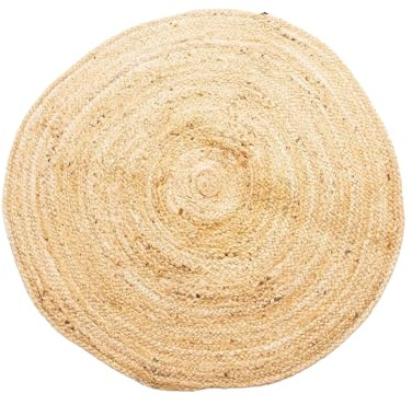 Divine Handicrafts Natural Round Jute Rug (50 cm Round) | Braided Boho Handmade Flat Woven Indoor Circle Carpet for Living Room & Bedroom
