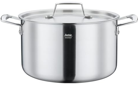 Spring GOURMET Kochtopf mit Deckel Ø 24 cm, 6,5 L, Edelstahl, induktionsgeeignet, backofen- und spülmaschinenfest, Mehrschichtmaterial, Aluminiumkern, Kochtopf für alle Herdarten