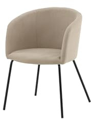 FURNLUX Berit Esszimmerstuhl, Modernes Design, Polyester Leinen, Beige, 55x55x78 cm, Gerundete Rückenlehne, Schwarze Stahlbeine, Textilspray-Pflege Empfohlen