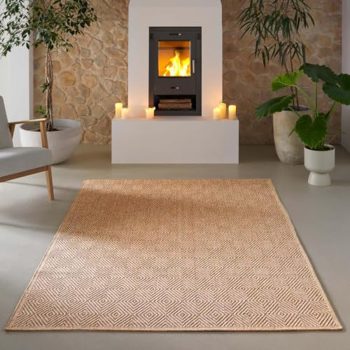 Taracarpet Borneo Raute Outdoor Teppich – Wetterfester Indoor & Outdoor Teppich im Sisal- Jute-Look für Balkon, Terrasse, Garten, Wohnzimmer & Esszimmer, pflegeleicht beige 140x200 cm