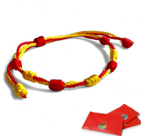 Pulsera 7 Chakras Roja Original Bandera de España Contra el Mal de Ojo y Proteccion Mala energia Hecha a Mano de Hilo Rojo, Amuleto de Hilo para Hombre Mujer Parejas y Amistad, Accesorio Buena Suerte