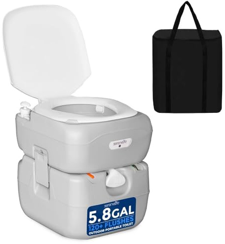 SereneLife Tragbare Toilette - 22L Campingtoilette, auslaufsichere Kassette Porta Töpfchen mit CHH Kolben, Upgrade Abfalltank für Wohnmobil, Innen/Außenbereich, Weiß
