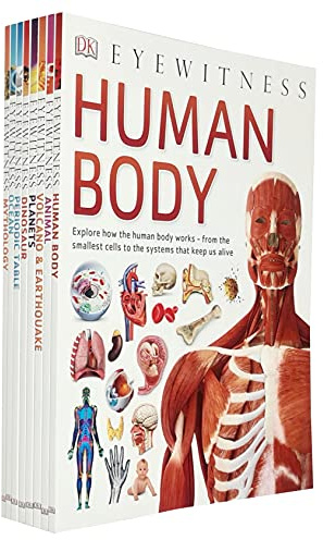 DK Eyewitness Collection 8 Books Set (Human Body, Ocean, Volcano & Earthquake, Animal, Planets, Periodic Table, Dinosaurs, Mythology)