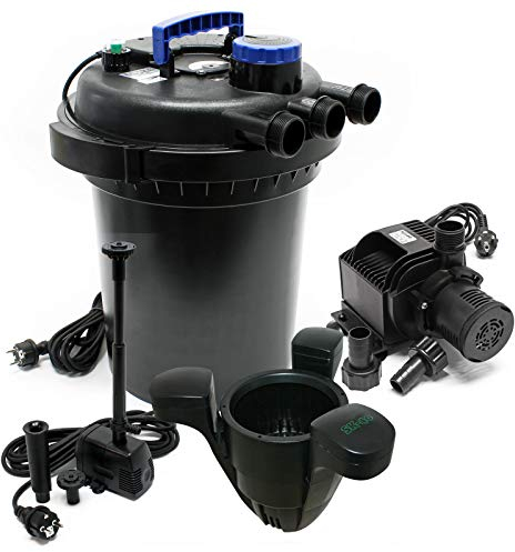 Wiltec Komplettset: CPF-180 Teichdruckfilter bis 6000 L mit 11 Watt UV-C Teichklärer, HJ-5000 ECO Teichpumpe 4000l/h 65W, SK-40 Skimmer mit Pumpe 3000l/h 60W, HJ-943 ECO Springbrunnenpumpe 800l/h 16W