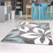 Teppich Flachflor Blume - 190x280 cm Grau Blau - Moderne Wohnzimmer Teppiche Floral