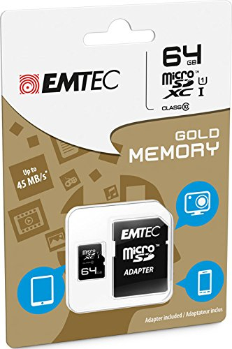 Emtec ECMSDM64GXC10 Class 10 microSDHC 64GB Speicherkarte mit Adapter schwarz