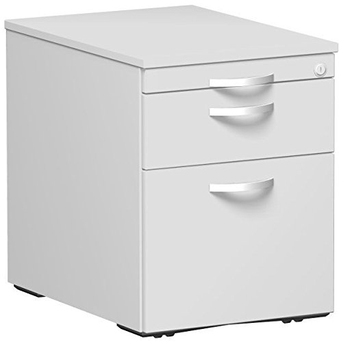 Geramöbel Rollcontainer Hängeregistratur und 1 Metall-Schubfach, mit Utensilienschubfach, Metall-Rollschubführung, Zentralverriegelung, verdeckte Doppel-Lenkrollen, 438x600x565, Lichtgrau/Lichtgrau
