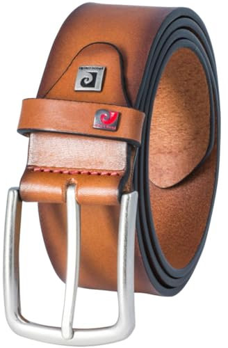 Pierre Cardin Leder-Gürtel Herren 40 mm breit, Gürtel Herren Vollrindleder cognac, Größe/Size:85, Farbe/Color:braun