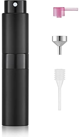 Toureal Aluminio 8ml Atomizador Perfume Recargable, Perfumador Dispensador de Viaje, Spray Pulverizador Pequeño para Colonia (Negro Mate)
