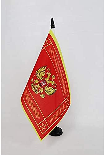 AZ FLAG - Drapeau De Table Forces armées de la Fédération de Russie 21x14 cm - Petit Drapeau De L'Armée Russe De Bureau 100% Polyester Avec Hampe De 25cm Et Socle En Plastique Noir