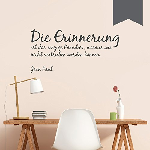 WANDKINGS Wandtattoo - Die Erinnerung ist das einzige Paradies, woraus wir nicht vertrieben werden können. (Jean Paul) - 75 x 38 cm - Dunkelgrau - Wähle aus 5 Größen & 35 Farben