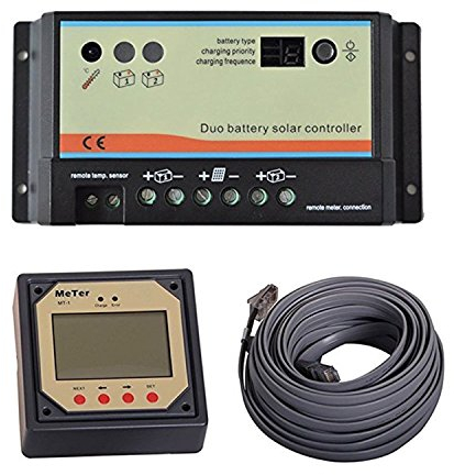 Solar Laderegler 20 A, 12V/24V DC Auto Arbeiten mit MT-1 Fernanzeige, für Wohnmobil, Wohnwagen, Boot etc. zum dual Batterien, Akku,