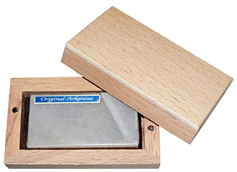 Riedel Technic Arkansas Ölstein im Holzetui - Schärfstein für Uhrmacherschraubendreher und Gehäusemesser - Fein - 50 x 20 x 10mm