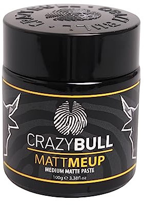CRAZY BULL Matte Me Up 100ml – Texturierende Stylingpaste mit mittlerem Halt, ohne Alkohol oder Öl, definierter Style den ganzen Tag, mattes Wachs für trockenes oder feuchtes Haar