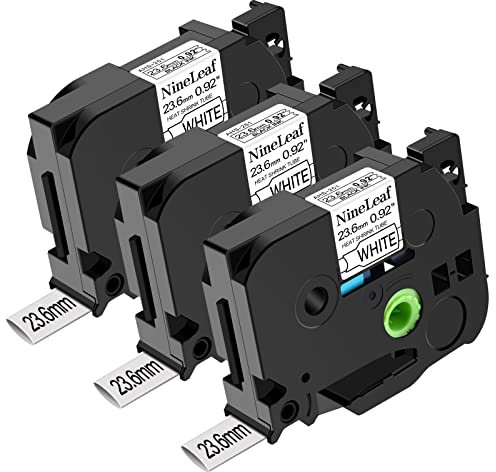 NineLeaf 3 x Kompatibel mit Brother P-touch HSe-251 HSe251 HS251 HS-251 Klebeband Schwarz auf Weiß Schrumpfschläuche Etikettenband für PT-D600 P700 P710BT Etikettenmacher 23,6 mm (0,92 Zoll) x 1,5 m