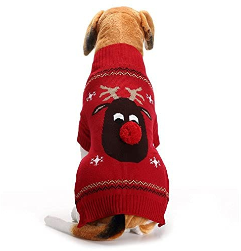 ABRRLO Hunde Kostüme Hundebekleidung Baumwolle Pullover feiern Weihnachten-Tag Winter Mantel Strickpullover Haustier Hund Pullover Haustier Kostüm Fashion Urlaub Party Geschenk (S, KitzD)