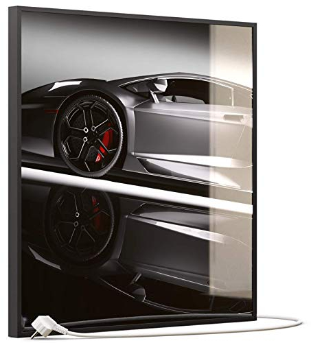 STEINFELD Heizsysteme® Glas Bild Infrarotheizung inklusive TS11 WiFi Thermostat | Made in Germany | Motive 045 Sportwagen (350 Watt, schwarz)