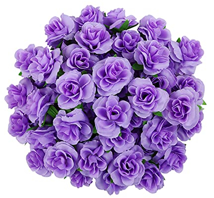 Kesote 50x Künstliche Blumenköpfe Blütenköpfe Kunst Blumen Rosen Köpfe für Hochzeit Party Deko DIY (Ø 4cm, Violett)